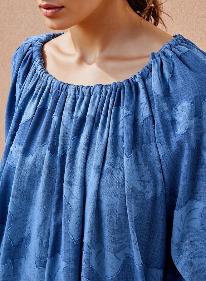 Iconic Floral Gathered Dress with Volume Sleeves and Pockets - Image 4